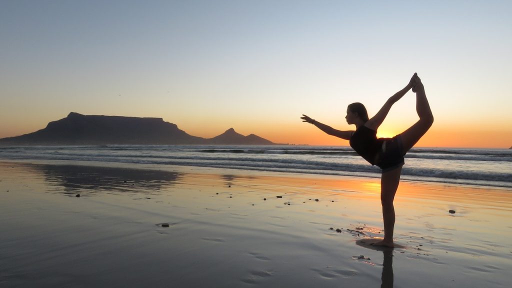 yoga, girl, beach